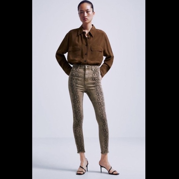 Zara Python Snake Print Fade Out Skinny Jeans NWT - Picture 2 of 10